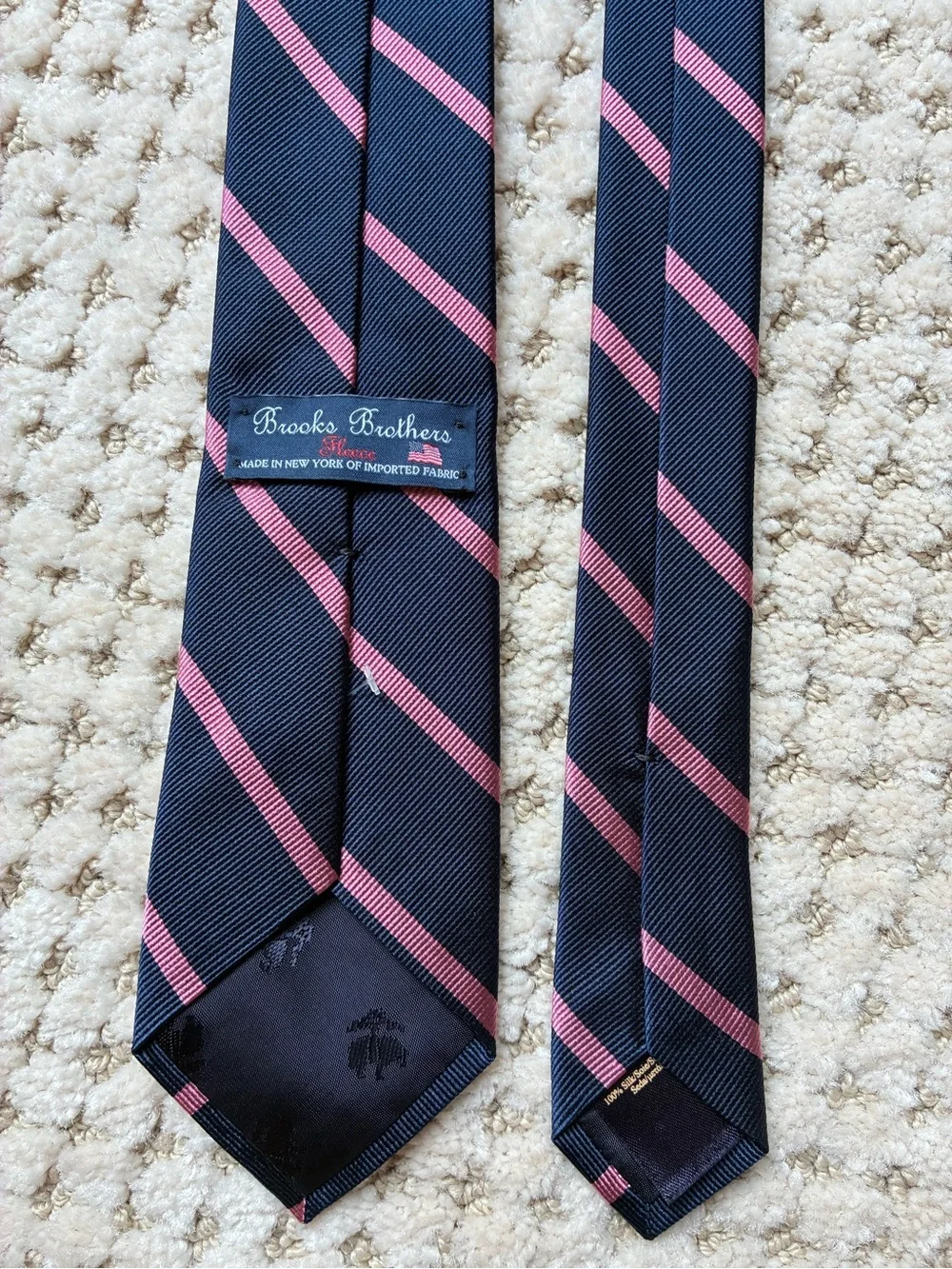Boys Brooks Brothers Navy Tie with Pink Diagonal Stripes